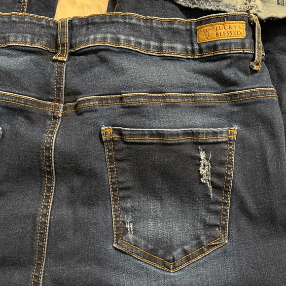 Lucky & Blessed Dark Blue Flare with Raw Hem Jeans, Size 18 - Picture 5 of 10